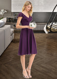 Amy A-line V-Neck Knee-Length Chiffon Bridesmaid Dress With Cascading Ruffles STIP0012987