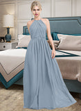 Marley A-Line Scoop Neck Floor-Length Chiffon Bridesmaid Dress With Ruffle STIP0012989