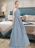 Marley A-Line Scoop Neck Floor-Length Chiffon Bridesmaid Dress With Ruffle STIP0012989