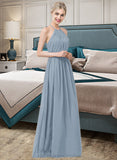 Marley A-Line Scoop Neck Floor-Length Chiffon Bridesmaid Dress With Ruffle STIP0012989