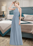 Marley A-Line Scoop Neck Floor-Length Chiffon Bridesmaid Dress With Ruffle STIP0012989