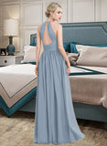 Marley A-Line Scoop Neck Floor-Length Chiffon Bridesmaid Dress With Ruffle STIP0012989