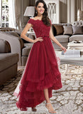 Shiloh Ball-Gown/Princess Off-the-Shoulder Asymmetrical Tulle Bridesmaid Dress With Beading Sequins Bow(s) STIP0012991