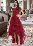 Shiloh Ball-Gown/Princess Off-the-Shoulder Asymmetrical Tulle Bridesmaid Dress With Beading Sequins Bow(s) STIP0012991