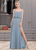 Anastasia A-Line Square Neckline Floor-Length Chiffon Bridesmaid Dress With Split Front STIP0012992