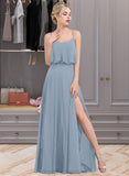 Anastasia A-Line Square Neckline Floor-Length Chiffon Bridesmaid Dress With Split Front STIP0012992