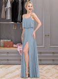 Anastasia A-Line Square Neckline Floor-Length Chiffon Bridesmaid Dress With Split Front STIP0012992