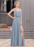 Anastasia A-Line Square Neckline Floor-Length Chiffon Bridesmaid Dress With Split Front STIP0012992