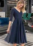 Marin A-Line V-neck Knee-Length Chiffon Bridesmaid Dress With Pockets STIP0012994