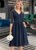 Marin A-Line V-neck Knee-Length Chiffon Bridesmaid Dress With Pockets STIP0012994