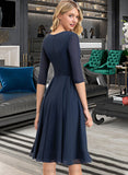 Marin A-Line V-neck Knee-Length Chiffon Bridesmaid Dress With Pockets STIP0012994