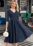 Marin A-Line V-neck Knee-Length Chiffon Bridesmaid Dress With Pockets STIP0012994