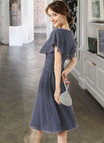 Lorelei A-Line V-neck Knee-Length Chiffon Bridesmaid Dress With Ruffle STIP0012996