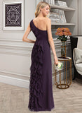 Diamond A-Line One-Shoulder Floor-Length Chiffon Bridesmaid Dress With Split Front Cascading Ruffles STIP0012997