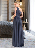 Jada A-line One Shoulder Asymmetrical Chiffon Bridesmaid Dress With Cascading Ruffles STIP0012998