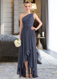 Jada A-line One Shoulder Asymmetrical Chiffon Bridesmaid Dress With Cascading Ruffles STIP0012998