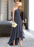 Jada A-line One Shoulder Asymmetrical Chiffon Bridesmaid Dress With Cascading Ruffles STIP0012998