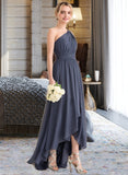 Jada A-line One Shoulder Asymmetrical Chiffon Bridesmaid Dress With Cascading Ruffles STIP0012998