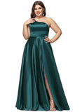 Skylar A-line One Shoulder Floor-Length Satin Prom Dresses With Rhinestone STIP0020905