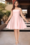 Samantha A-line Square Short/Mini Satin Homecoming Dress STIP0020544