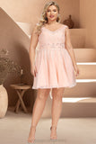 Amiya A-line V-Neck Knee-Length Chiffon Lace Homecoming Dress With Beading STIP0020565