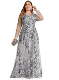 Hailee A-line Boat Neck Illusion Floor-Length Lace Evening Dress STIP0020802