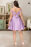 Jaliyah A-line Off the Shoulder Short/Mini Satin Homecoming Dress With Bow STIP0020568