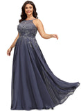 Kennedy A-line Scoop Floor-Length Chiffon Lace Evening Dress With Sequins STIP0020895