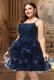 Nancy Ball-Gown/Princess Scoop Short/Mini Lace Tulle Homecoming Dress With Sequins STIP0020510