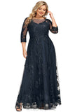 Leah A-line Scoop Illusion Floor-Length Lace Tulle Evening Dress With Sequins STIP0020983