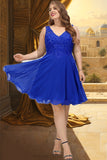 Jordan A-line V-Neck Knee-Length Chiffon Lace Homecoming Dress STIP0020589