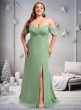 Aliyah Trumpet/Mermaid Off the Shoulder V-Neck Floor-Length Chiffon Bridesmaid Dress STIP0025810