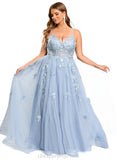 Alyvia A-line V-Neck Floor-Length Tulle Prom Dresses STIP0020869