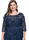 Hope A-line Boat Neck Illusion Tea-Length Chiffon Lace Cocktail Dress With Sequins STIP0020846