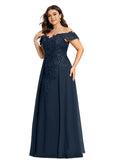 Hadley Sheath/Column Off the Shoulder Floor-Length Chiffon Lace Evening Dress With Sequins STIP0020812