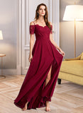 Imani A-Line V-neck Floor-Length Bridesmaid Dress STIP0013000