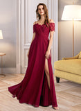 Imani A-Line V-neck Floor-Length Bridesmaid Dress STIP0013000