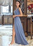 Marlene A-Line V-neck Floor-Length Bridesmaid Dress With Bow(s) Split Front STIP0013001