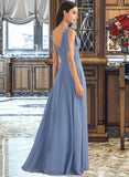 Marlene A-Line V-neck Floor-Length Bridesmaid Dress With Bow(s) Split Front STIP0013001