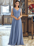 Marlene A-Line V-neck Floor-Length Bridesmaid Dress With Bow(s) Split Front STIP0013001