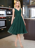 Charlee A-line V-Neck Knee-Length Chiffon Bridesmaid Dress STIP0013002