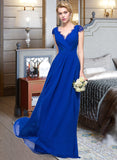 Peyton A-Line V-neck Floor-Length Chiffon Bridesmaid Dress With Ruffle STIP0013004