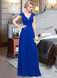 Peyton A-Line V-neck Floor-Length Chiffon Bridesmaid Dress With Ruffle STIP0013004