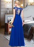 Peyton A-Line V-neck Floor-Length Chiffon Bridesmaid Dress With Ruffle STIP0013004