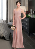 Mariah A-Line V-neck Floor-Length Chiffon Bridesmaid Dress With Split Front Pleated STIP0013007