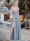 Lyla A-Line Sweetheart Floor-Length Chiffon Bridesmaid Dress With Ruffle Split Front STIP0013008