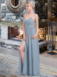 Lyla A-Line Sweetheart Floor-Length Chiffon Bridesmaid Dress With Ruffle Split Front STIP0013008