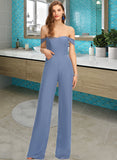 Anika Jumpsuit/Pantsuit Off-the-Shoulder Floor-Length Chiffon Bridesmaid Dress With Pockets STIP0013010