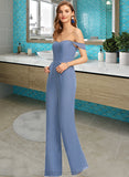 Anika Jumpsuit/Pantsuit Off-the-Shoulder Floor-Length Chiffon Bridesmaid Dress With Pockets STIP0013010