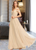 Eva A-Line V-neck Floor-Length Chiffon Bridesmaid Dress With Ruffle STIP0013011